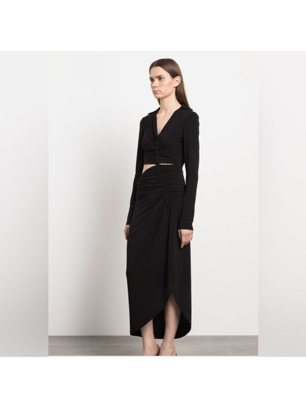 Off-White Asymmetrical Cut Out Draped Midi Dress in Black Size Large - Picture 4 of 16